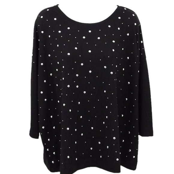 Peter Nygard Black 3/4 Sleeve Oversized Embellished Top - Picture 1 of 5